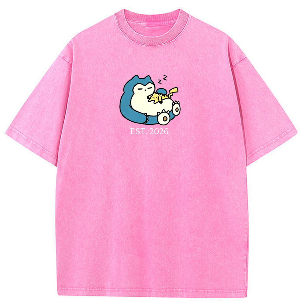 Cute Parent & Kid Snorlax Vintage Washed T-Shirt Secondary image