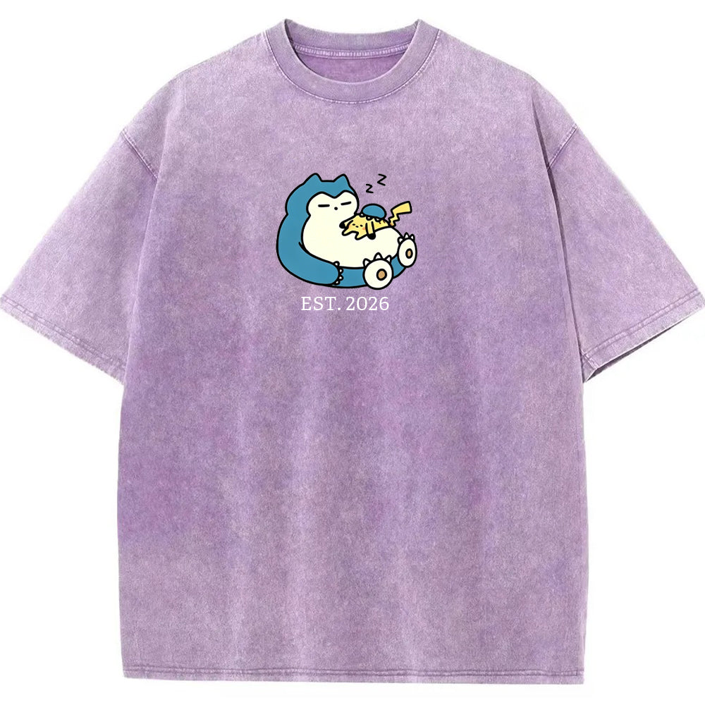 Cute Parent & Kid Snorlax Vintage Washed T-Shirt