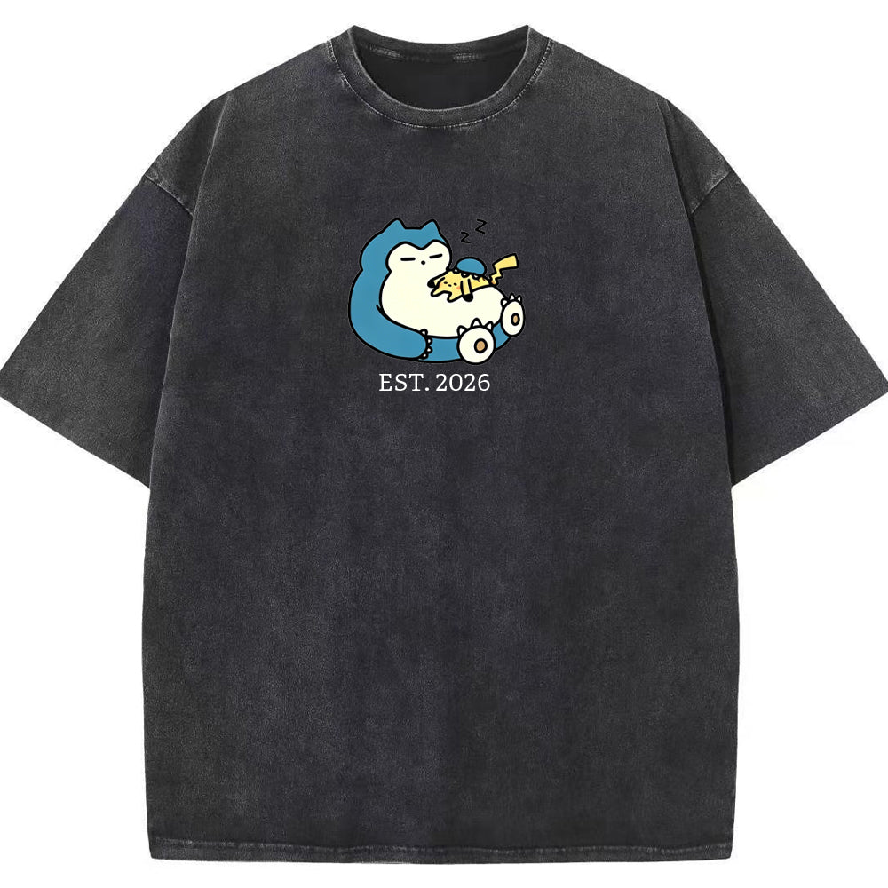 Cute Parent & Kid Snorlax Vintage Washed T-Shirt Main image