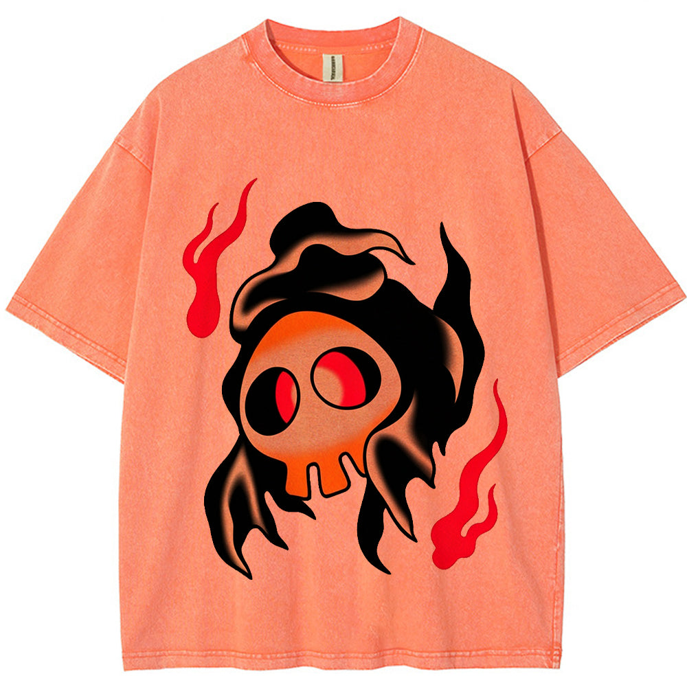 Fiery Old School Gastly Skull Wash Vintage Tee | Pokemon Anime