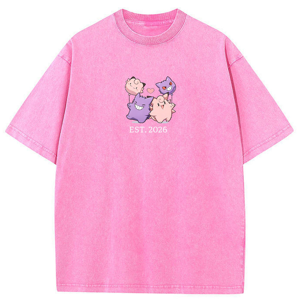 Cute Couple Tone Clefairy Gengar Heart Vintage Washed T-Shirt Secondary image