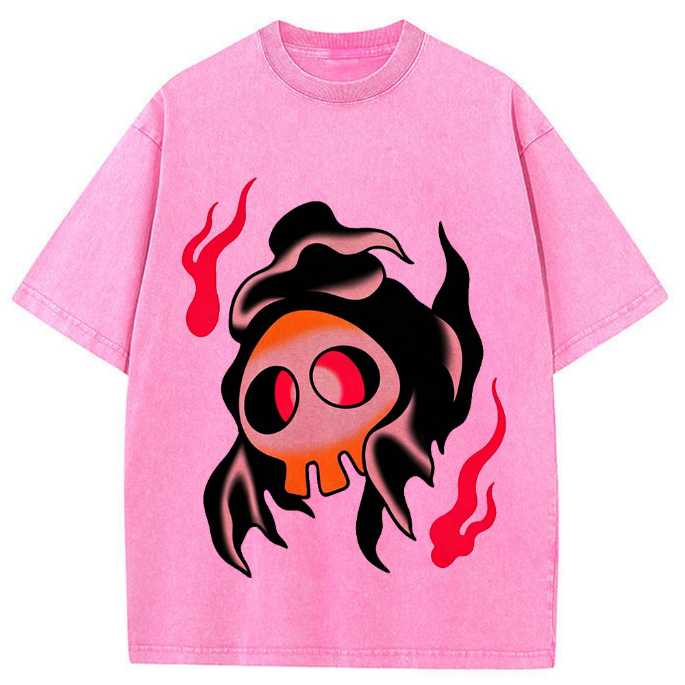 Fiery Old School Gastly Skull Wash Vintage Tee | Pokemon Anime
