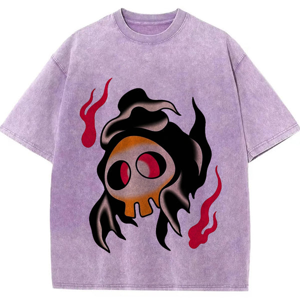 Fiery Old School Gastly Skull Wash Vintage Tee | Pokemon Anime