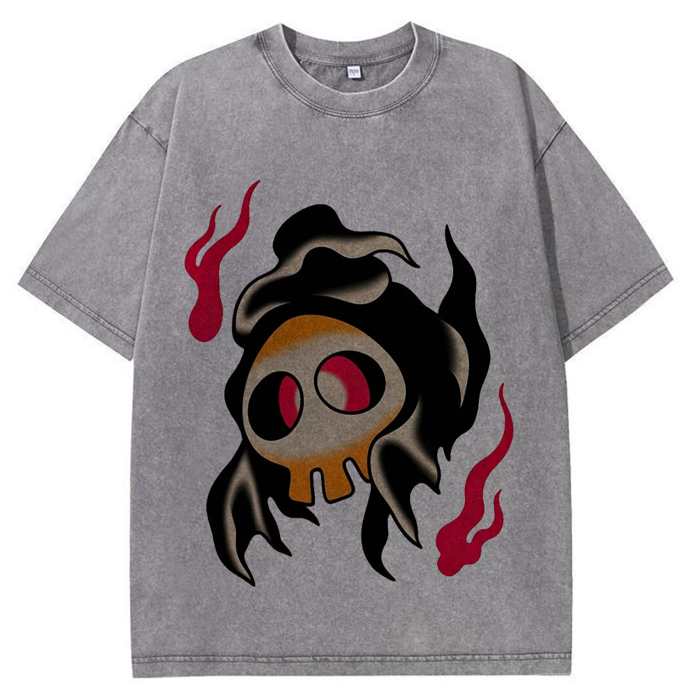 Fiery Old School Gastly Skull Wash Vintage Tee | Pokemon Anime