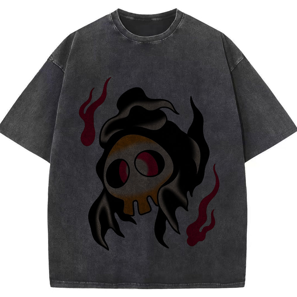 Fiery Old School Gastly Skull Wash Vintage Tee | Pokemon Anime