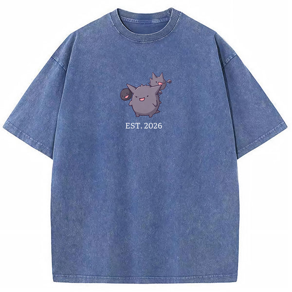 Cute Parent & Kid Gastly Haunter Gengar Cartoon Vintage Washed T-Shirt