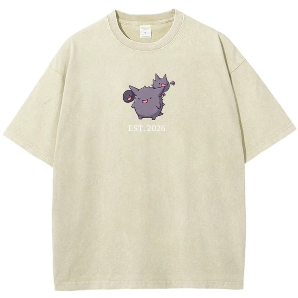 Cute Parent & Kid Gastly Haunter Gengar Cartoon Vintage Washed T-Shirt