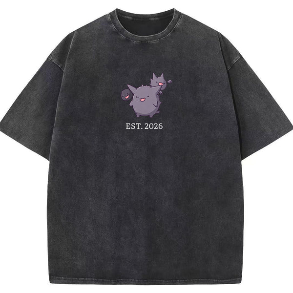 Cute Parent & Kid Gastly Haunter Gengar Cartoon Vintage Washed T-Shirt