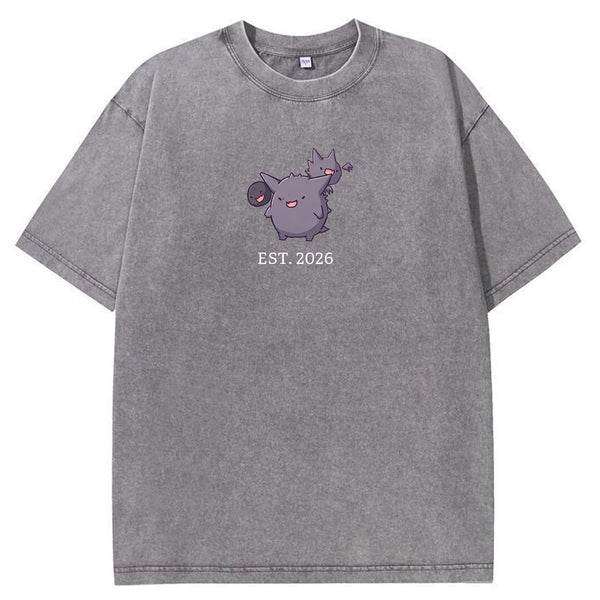 Cute Parent & Kid Gastly Haunter Gengar Cartoon Vintage Washed T-Shirt