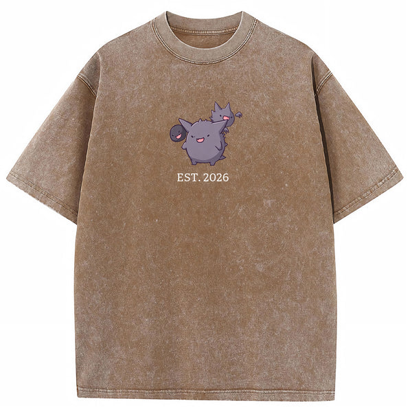 Cute Parent & Kid Gastly Haunter Gengar Cartoon Vintage Washed T-Shirt