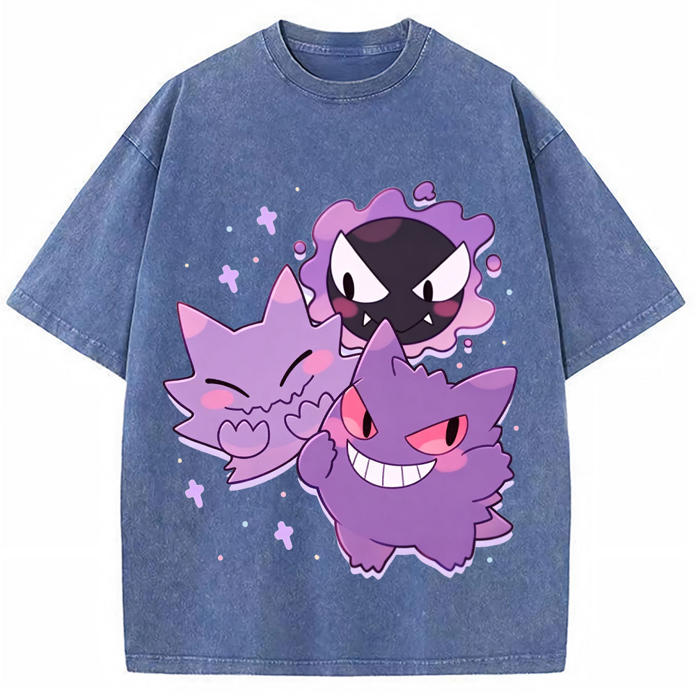 Soft Pastel Gastly Haunter Gengar Group Cartoon Tee | Pokemon Anime