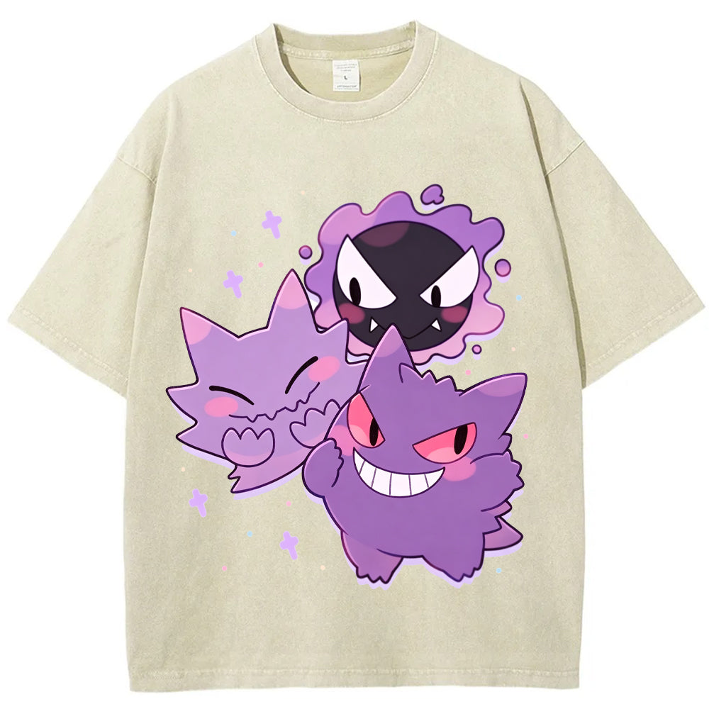 Soft Pastel Gastly Haunter Gengar Group Cartoon Tee | Pokemon Anime