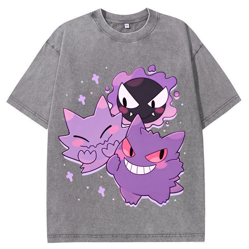 Soft Pastel Gastly Haunter Gengar Group Cartoon Tee | Pokemon Anime