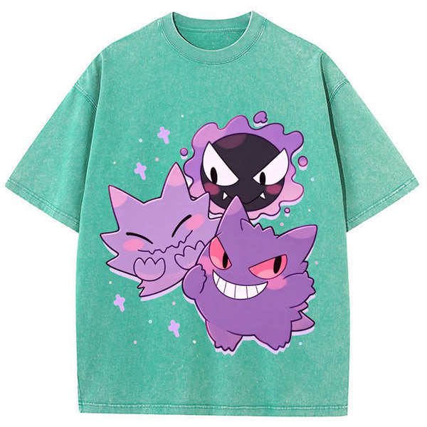 Soft Pastel Gastly Haunter Gengar Group Cartoon Tee | Pokemon Anime