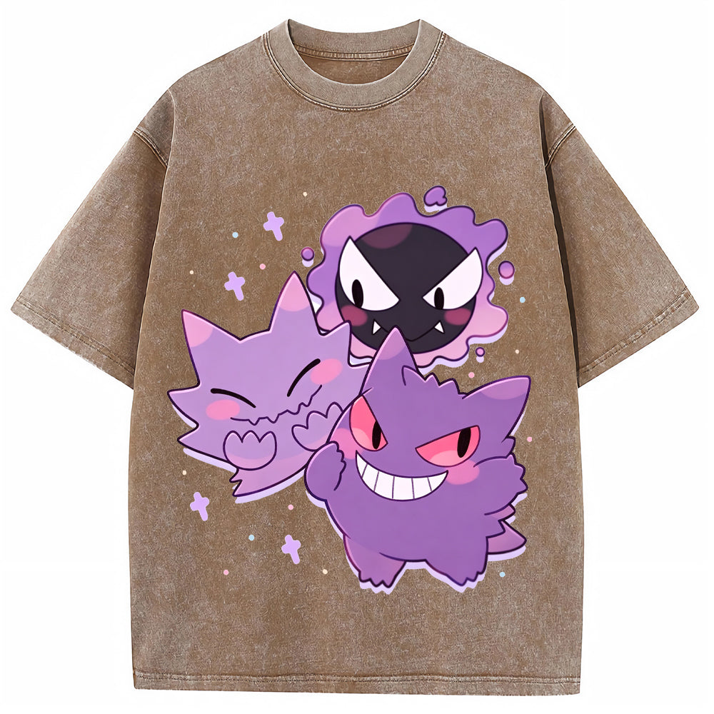 Soft Pastel Gastly Haunter Gengar Group Cartoon Tee | Pokemon Anime