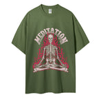 Meditation Skull Women Round Neck Casual Short Sleeve T-Shirt