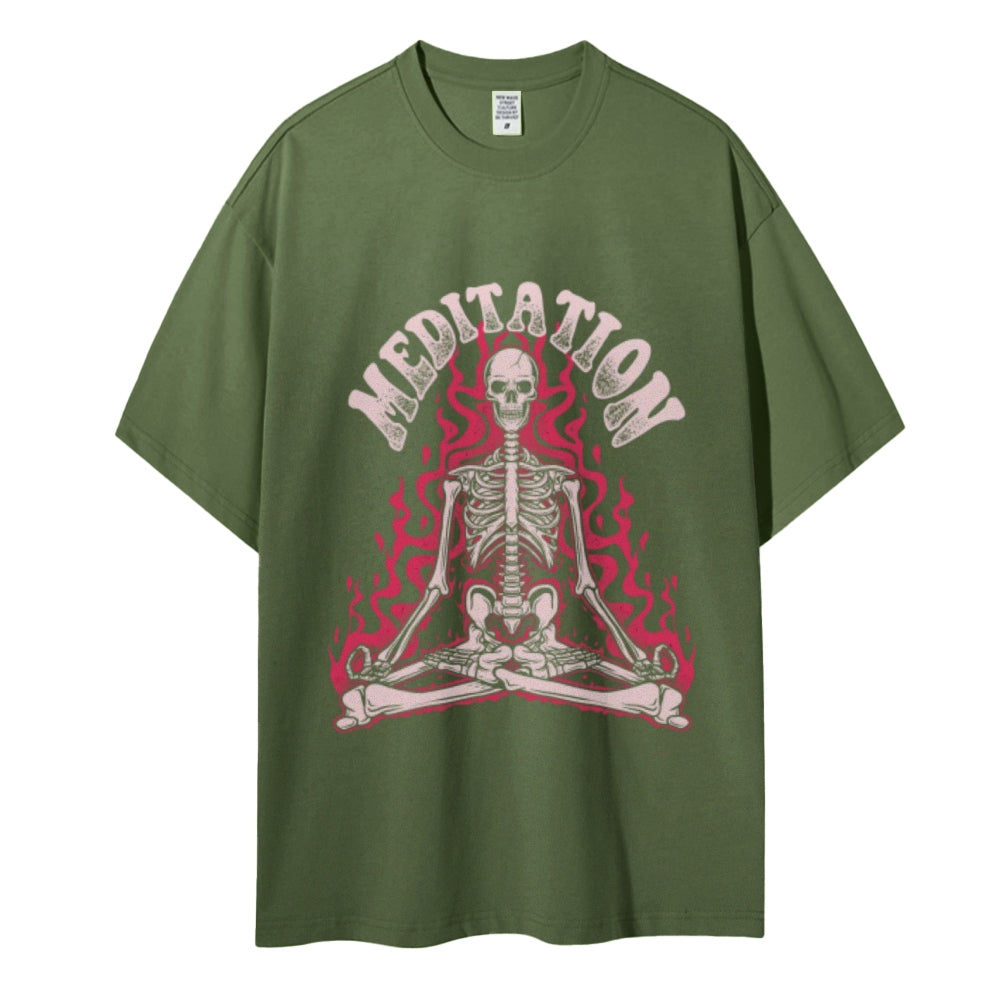 Meditation Skull Women Round Neck Casual Short Sleeve T-Shirt