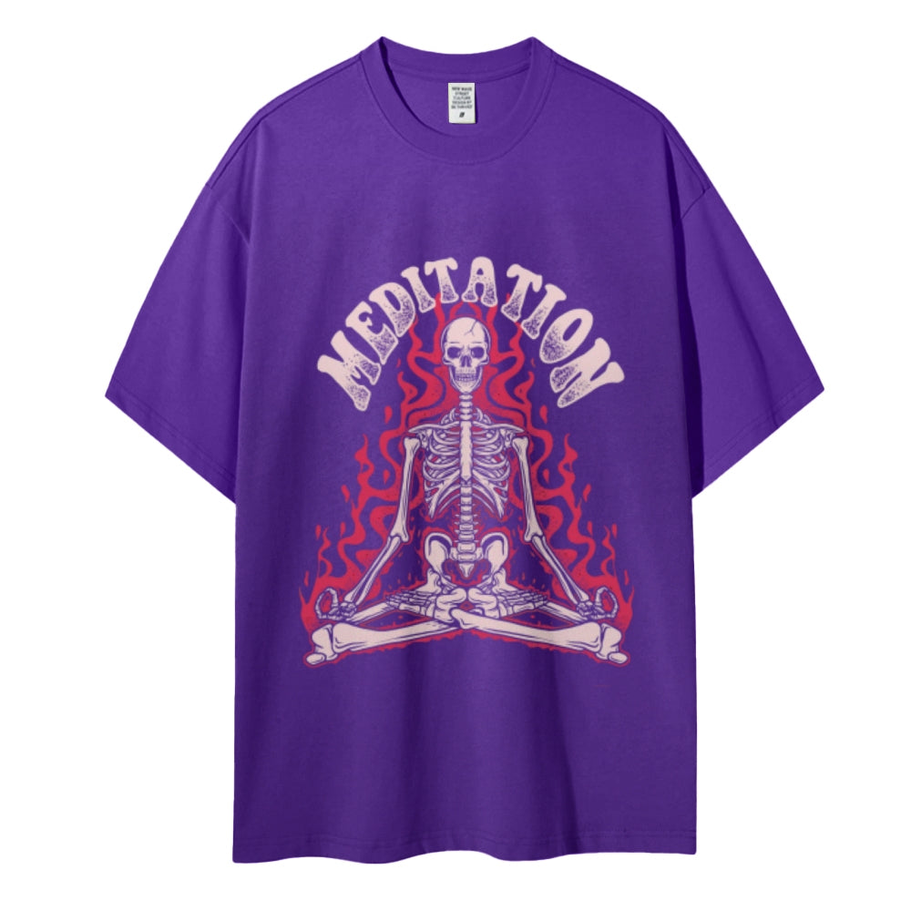 Meditation Skull Women Round Neck Casual Short Sleeve T-Shirt