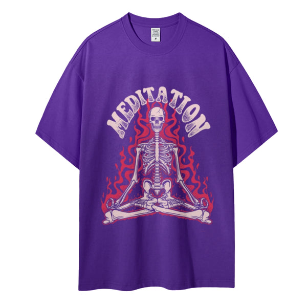 Meditation Skull Women Round Neck Casual Short Sleeve T-Shirt