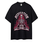 Meditation Skull Women Round Neck Casual Short Sleeve T-Shirt