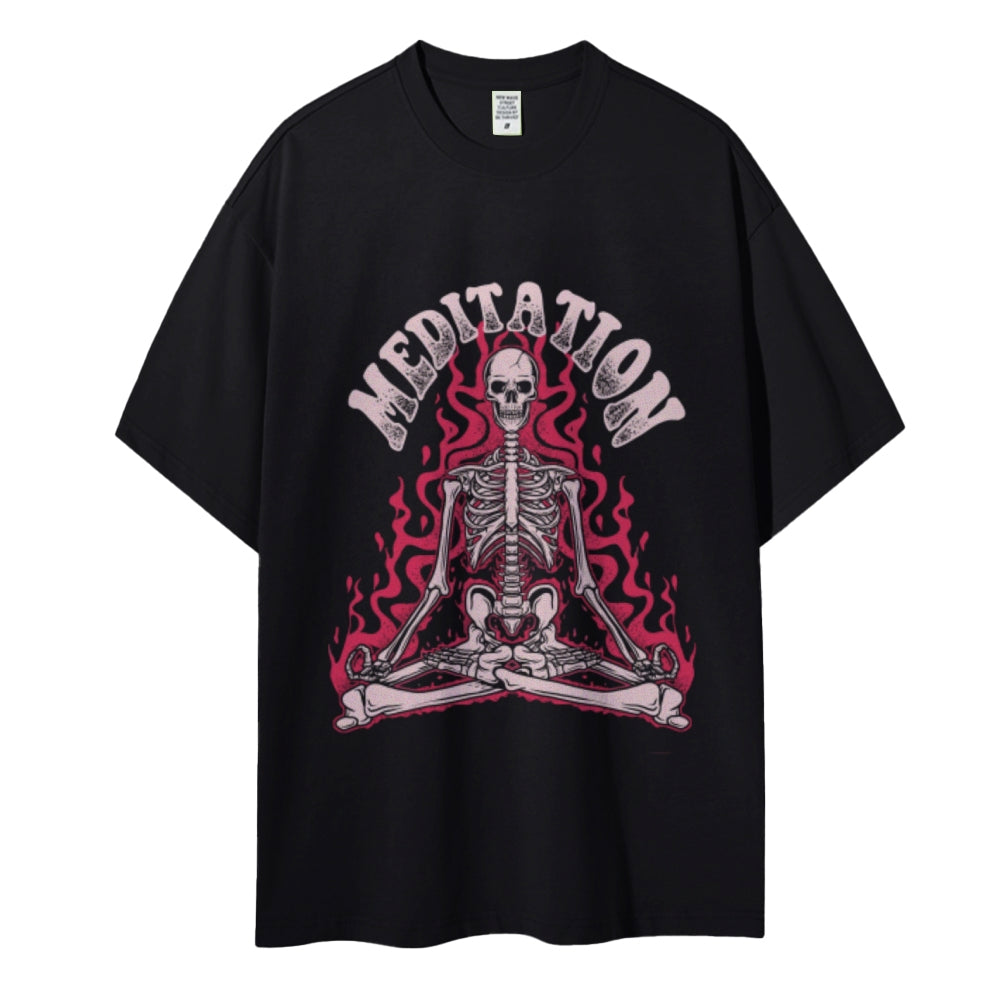 Meditation Skull Women Round Neck Casual Short Sleeve T-Shirt