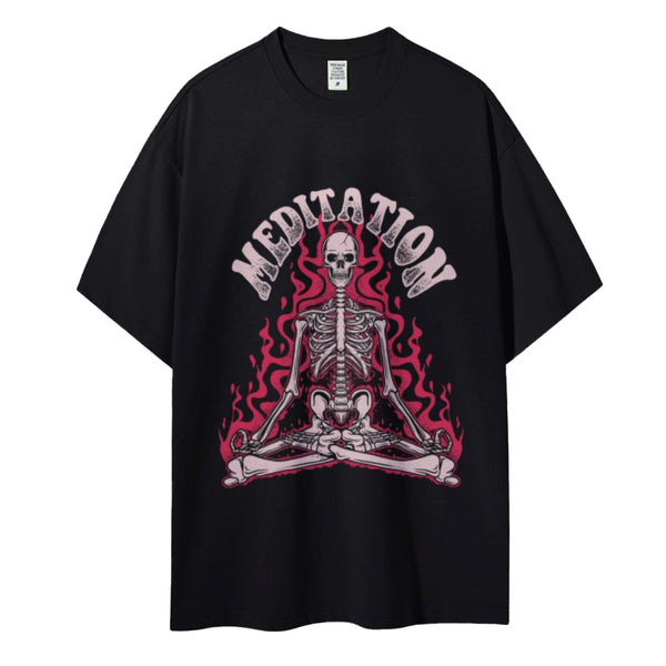 Meditation Skull Women Round Neck Casual Short Sleeve T-Shirt