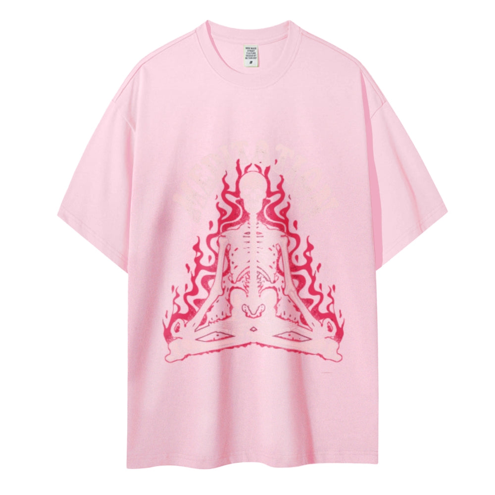 Meditation Skull Women Round Neck Casual Short Sleeve T-Shirt