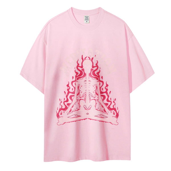 Meditation Skull Women Round Neck Casual Short Sleeve T-Shirt