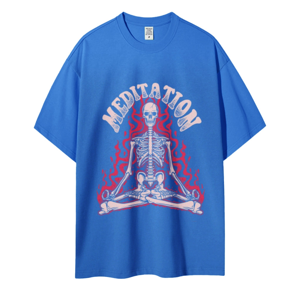 Meditation Skull Women Round Neck Casual Short Sleeve T-Shirt