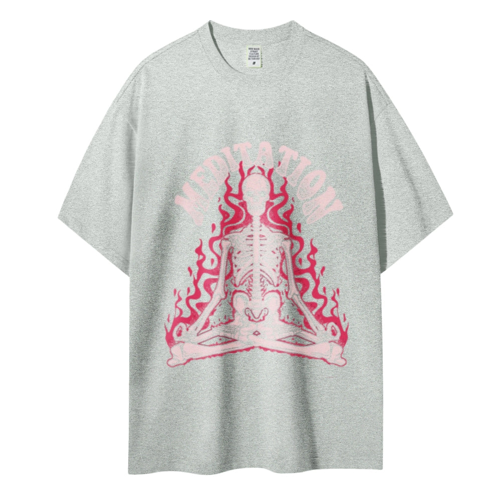Meditation Skull Women Round Neck Casual Short Sleeve T-Shirt