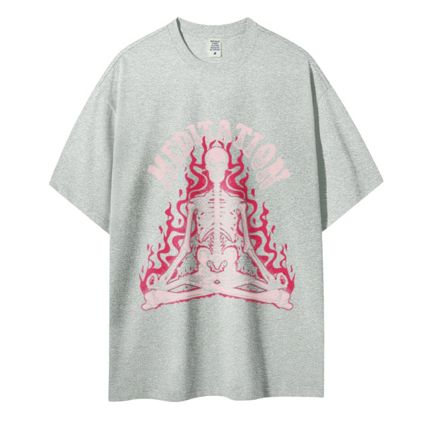 Meditation Skull Women Round Neck Casual Short Sleeve T-Shirt