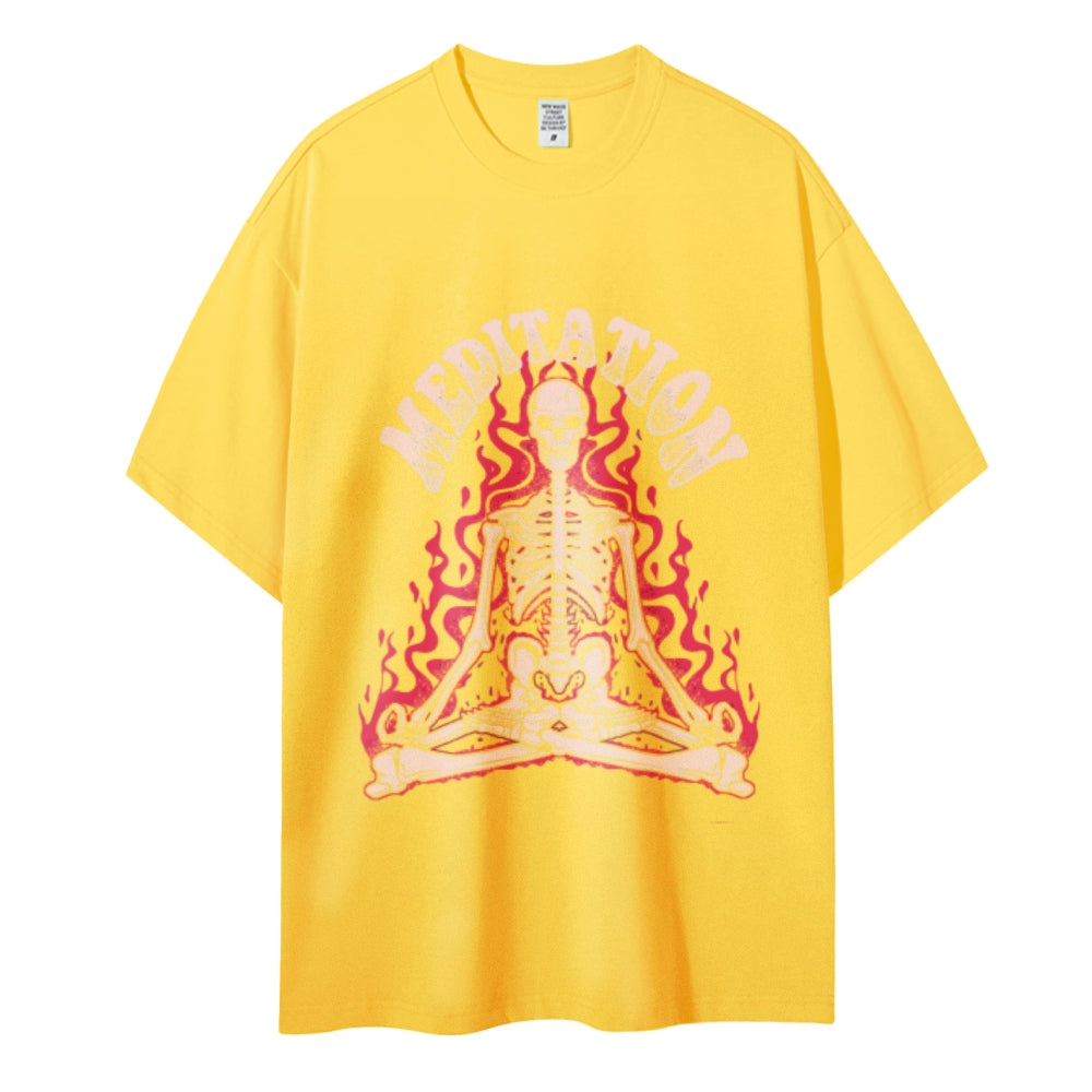 Meditation Skull Women Round Neck Casual Short Sleeve T-Shirt