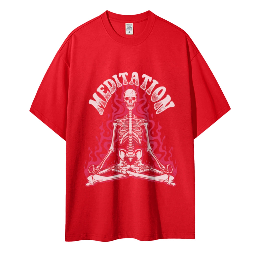 Meditation Skull Women Round Neck Casual Short Sleeve T-Shirt
