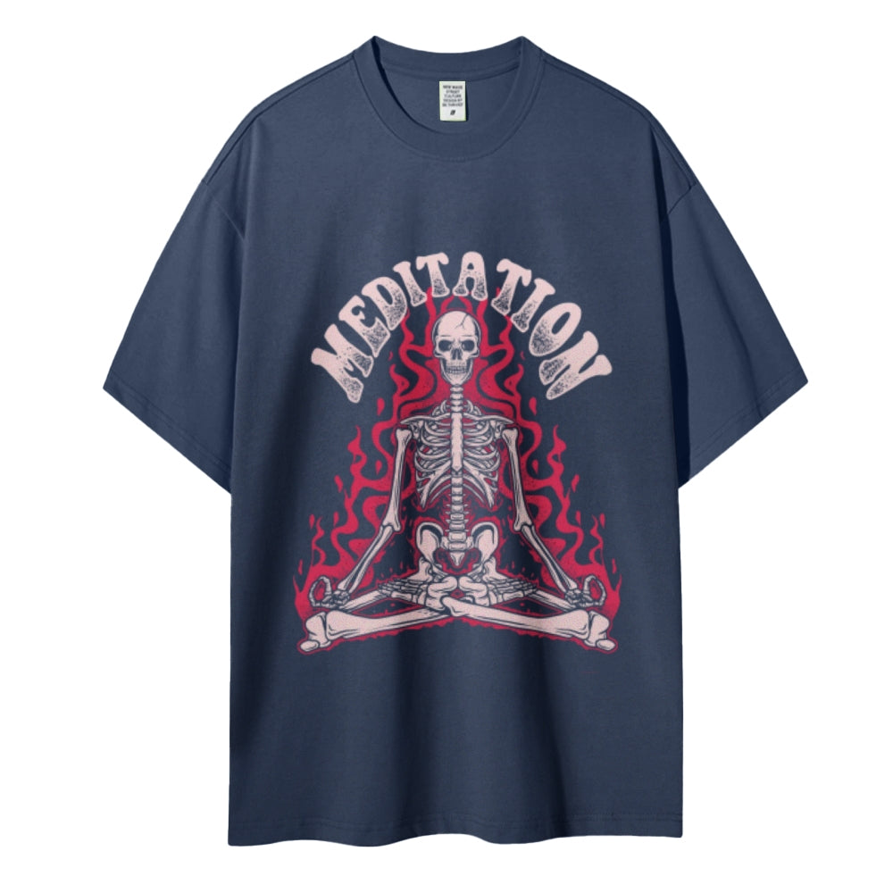 Meditation Skull Women Round Neck Casual Short Sleeve T-Shirt