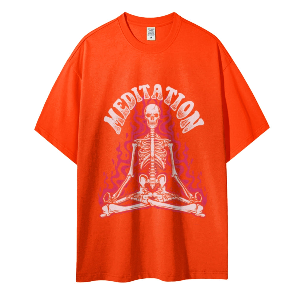 Meditation Skull Women Round Neck Casual Short Sleeve T-Shirt