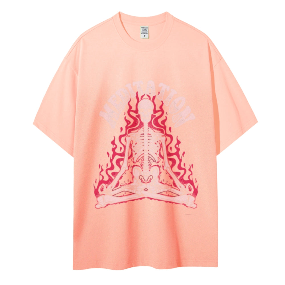 Meditation Skull Women Round Neck Casual Short Sleeve T-Shirt