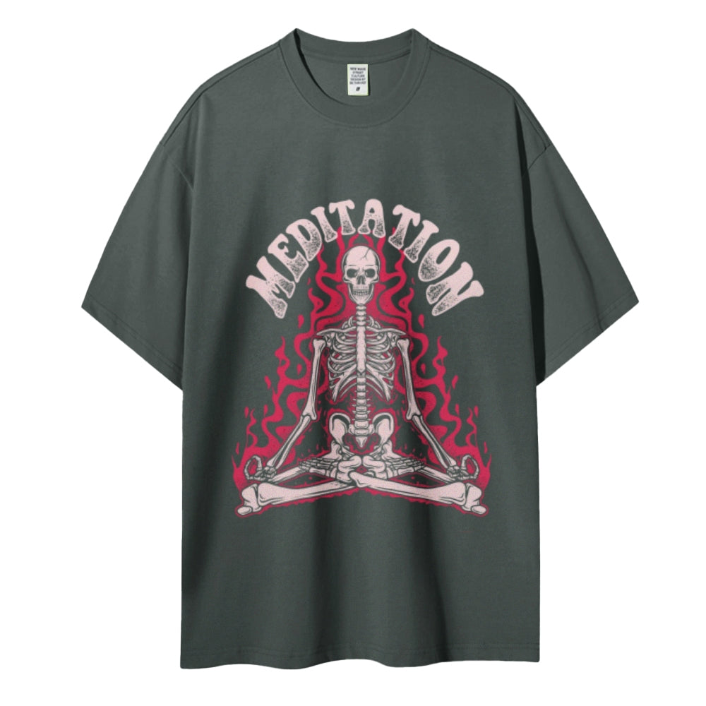 Meditation Skull Women Round Neck Casual Short Sleeve T-Shirt
