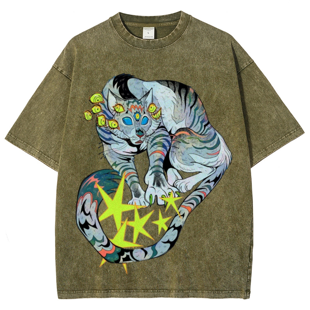 Warriors Cat Unisex Vintage Washed Tee