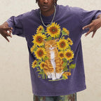 Sunflower Cat Unisex Vintage Washed Tee