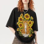 Sunflower Cat Unisex Vintage Washed Tee