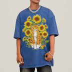 Sunflower Cat Unisex Vintage Washed Tee