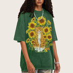 Sunflower Cat Unisex Vintage Washed Tee