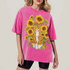 Sunflower Cat Unisex Vintage Washed Tee