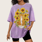 Sunflower Cat Unisex Vintage Washed Tee
