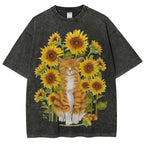 Sunflower Cat Unisex Vintage Washed Tee