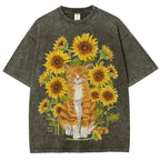 Sunflower Cat Unisex Vintage Washed Tee