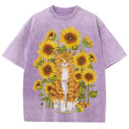 Sunflower Cat Unisex Vintage Washed Tee
