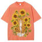 Sunflower Cat Unisex Vintage Washed Tee