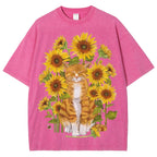Sunflower Cat Unisex Vintage Washed Tee