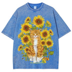Sunflower Cat Unisex Vintage Washed Tee
